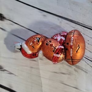Glass blown stacked football snowman